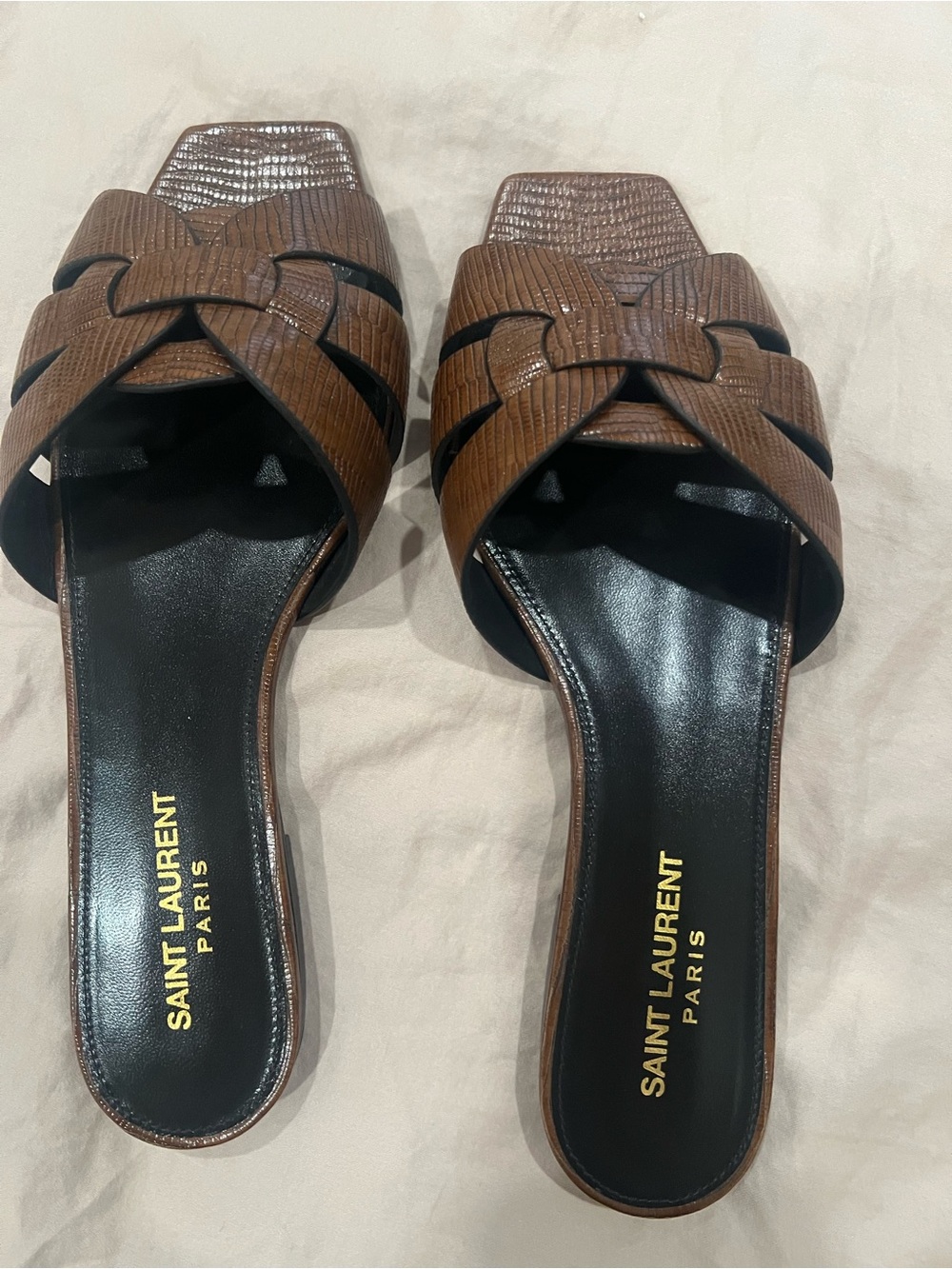 Saint Laurent Brown Braided Leather Slide Mules